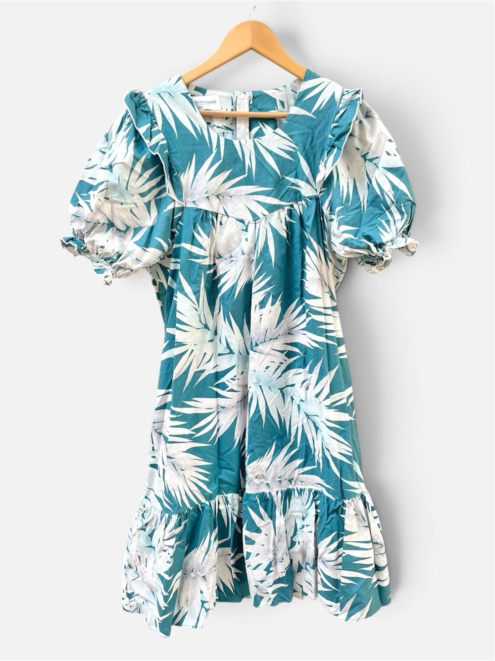 Vintage Hawaiian Muumuu Island Fashions Blue Palm Leaf Midi Dress Women's Medium